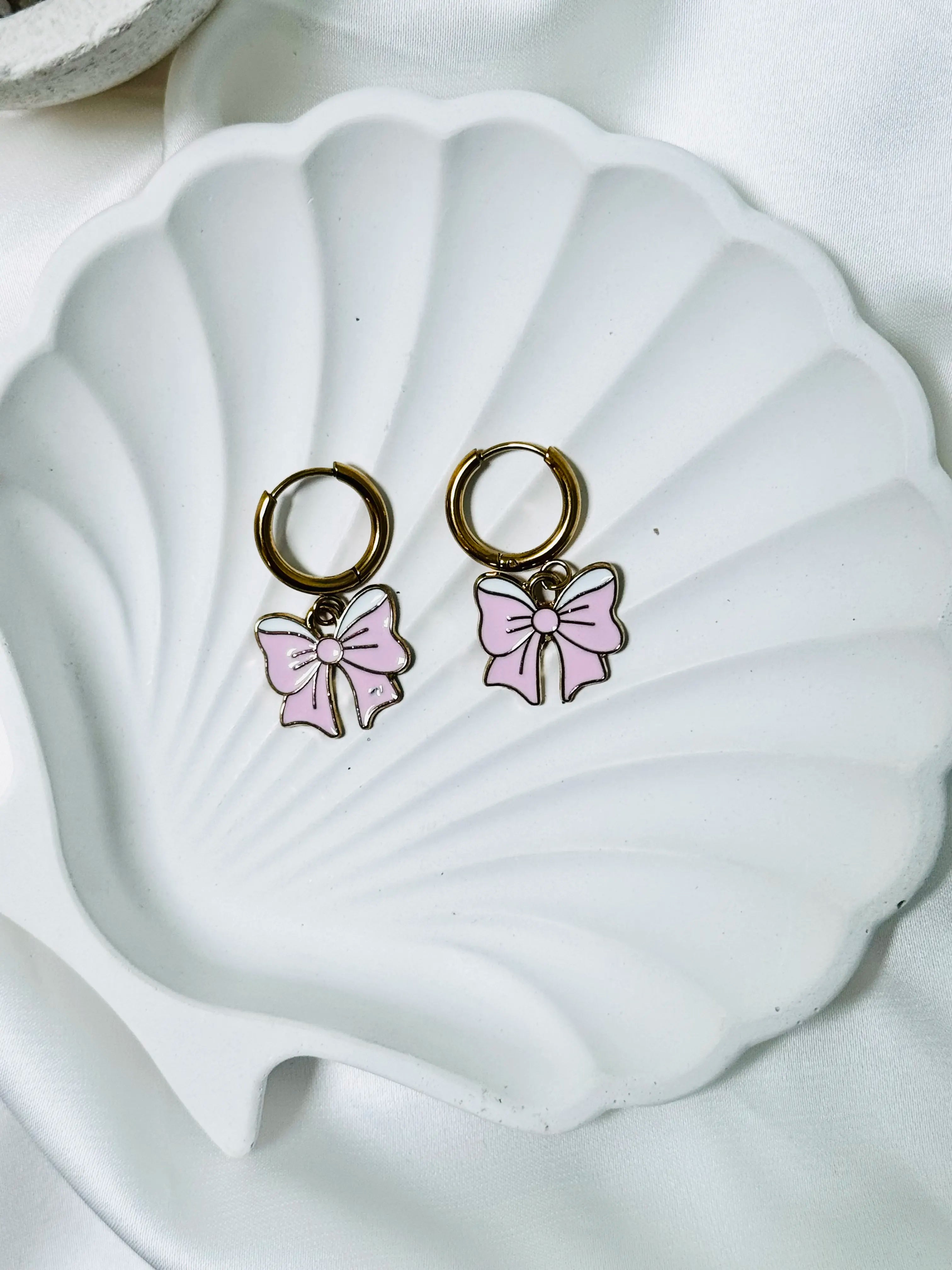 Pink Bow Charm Hoops