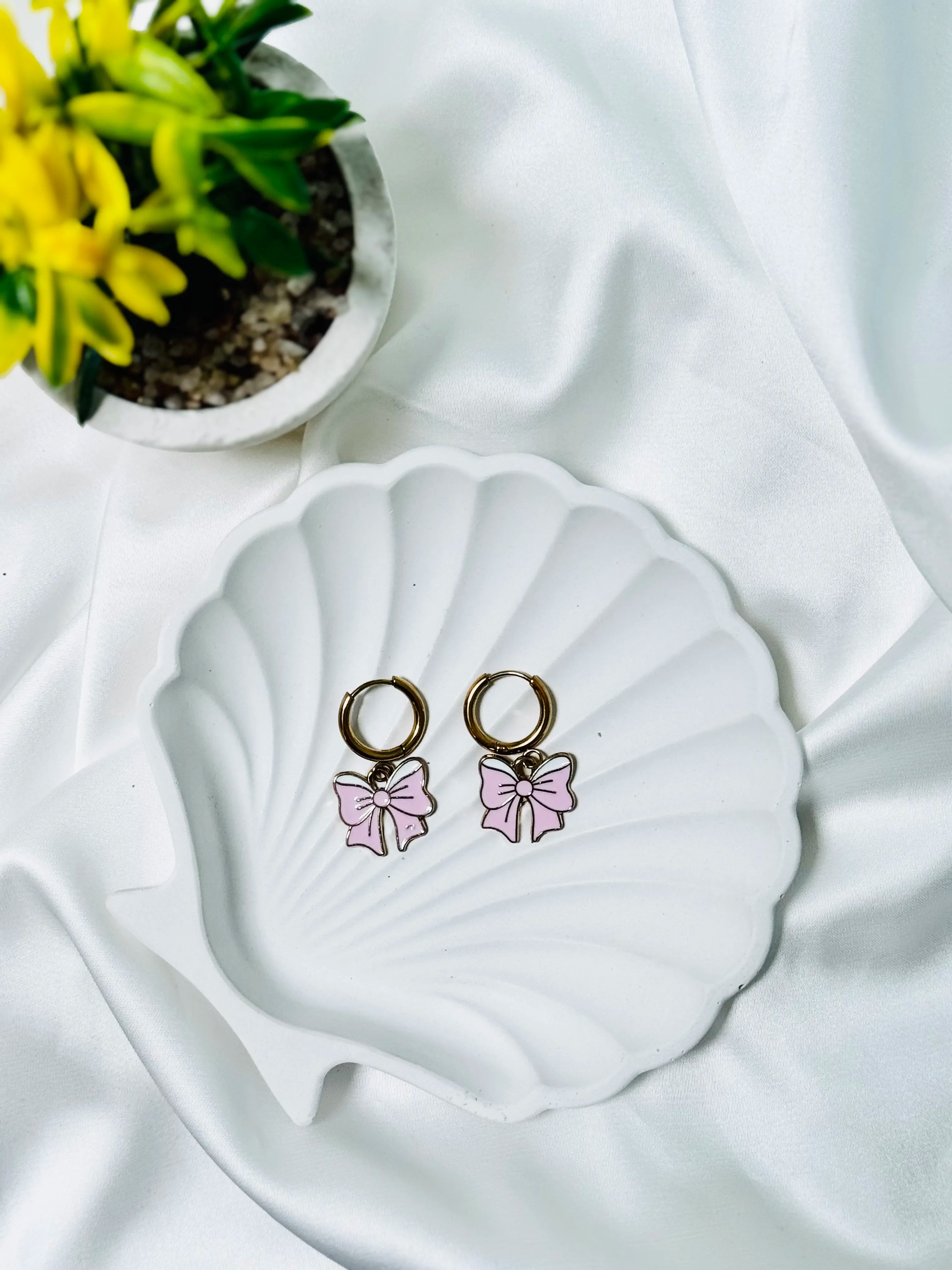Pink Bow Charm Hoops