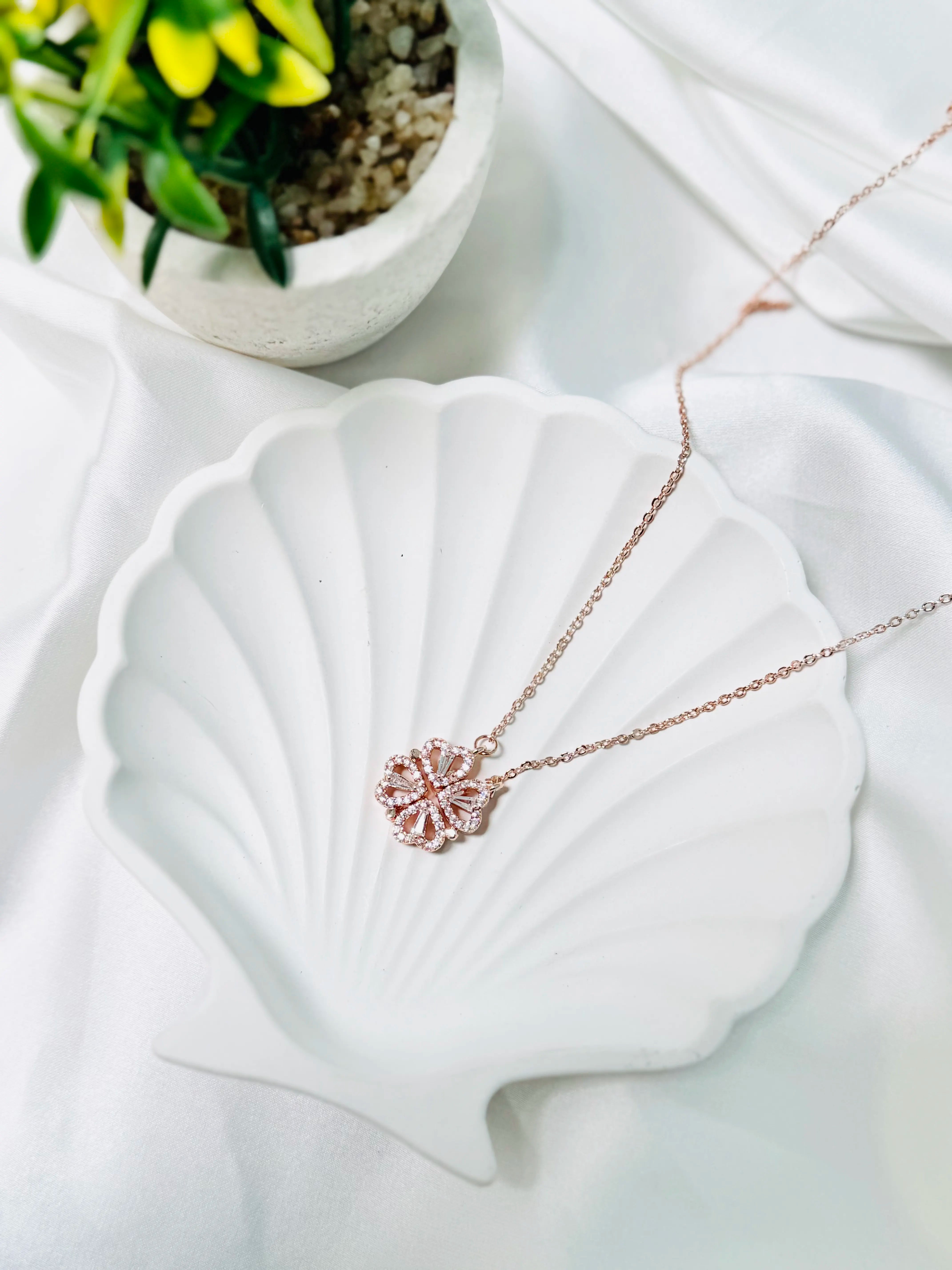Floral Charm Pendant Necklace (Gold & Rose Gold)